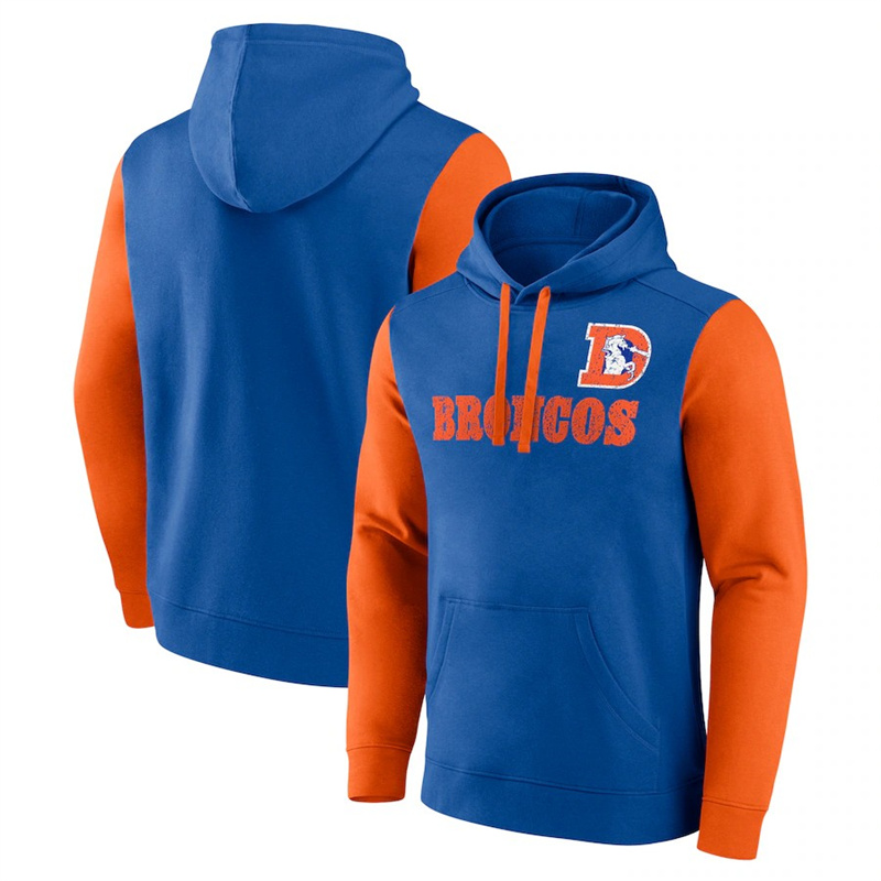 Men's Denver Broncos Blue/Orange Fleece Pullover Hoodie Men's Denver Broncos Blue/Orange Fleece Pullover Hoodie